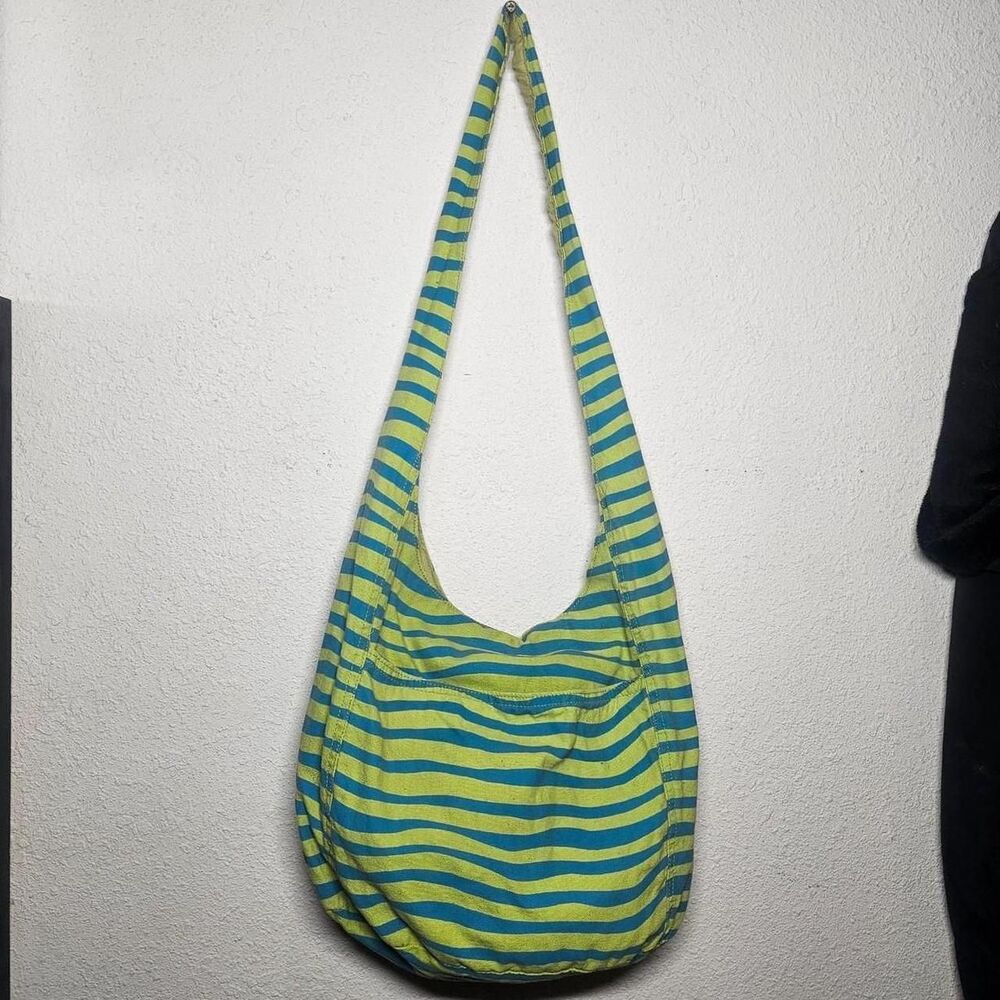 green blue striped boho indie slouchy boho bag